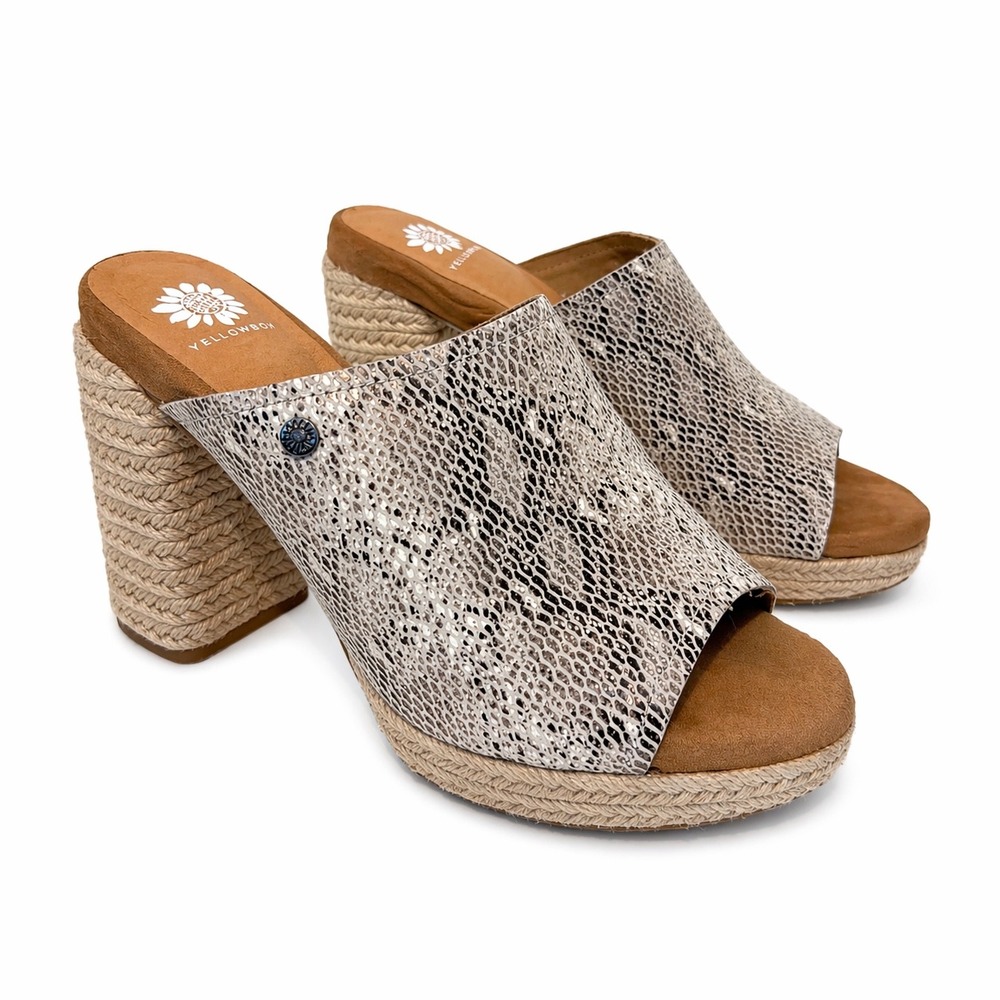 Yellow Box Ambur Snake Print Leather‎ Espadrille Platform Block Heel Mules 9.5